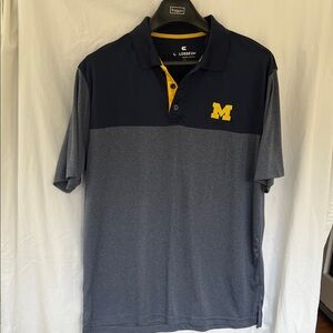 Michigan Colosseum Men's Navy and Gray Polo with Maize, Men’s XL